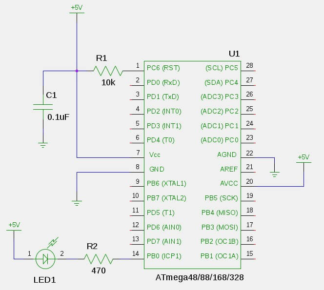 Schematic diagram for the Blink LED project