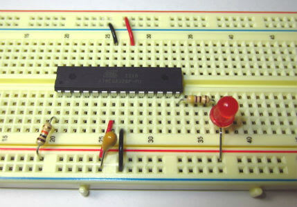 Circuit wired up on a breadboard